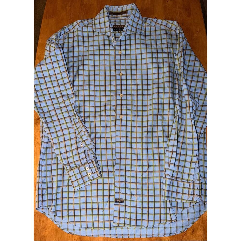Robert Talbott Men’s‎ Plaid Blue Button Down Casual Shirt Sz Large / L